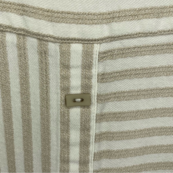 Soft Surroundings Tan & White Striped Button Down Long Sleeve Standout Tunic Top - Picture 6 of 8